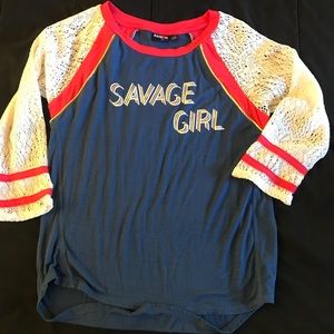 NWOT!! 3/4 sleeve “Savage Girl” tee